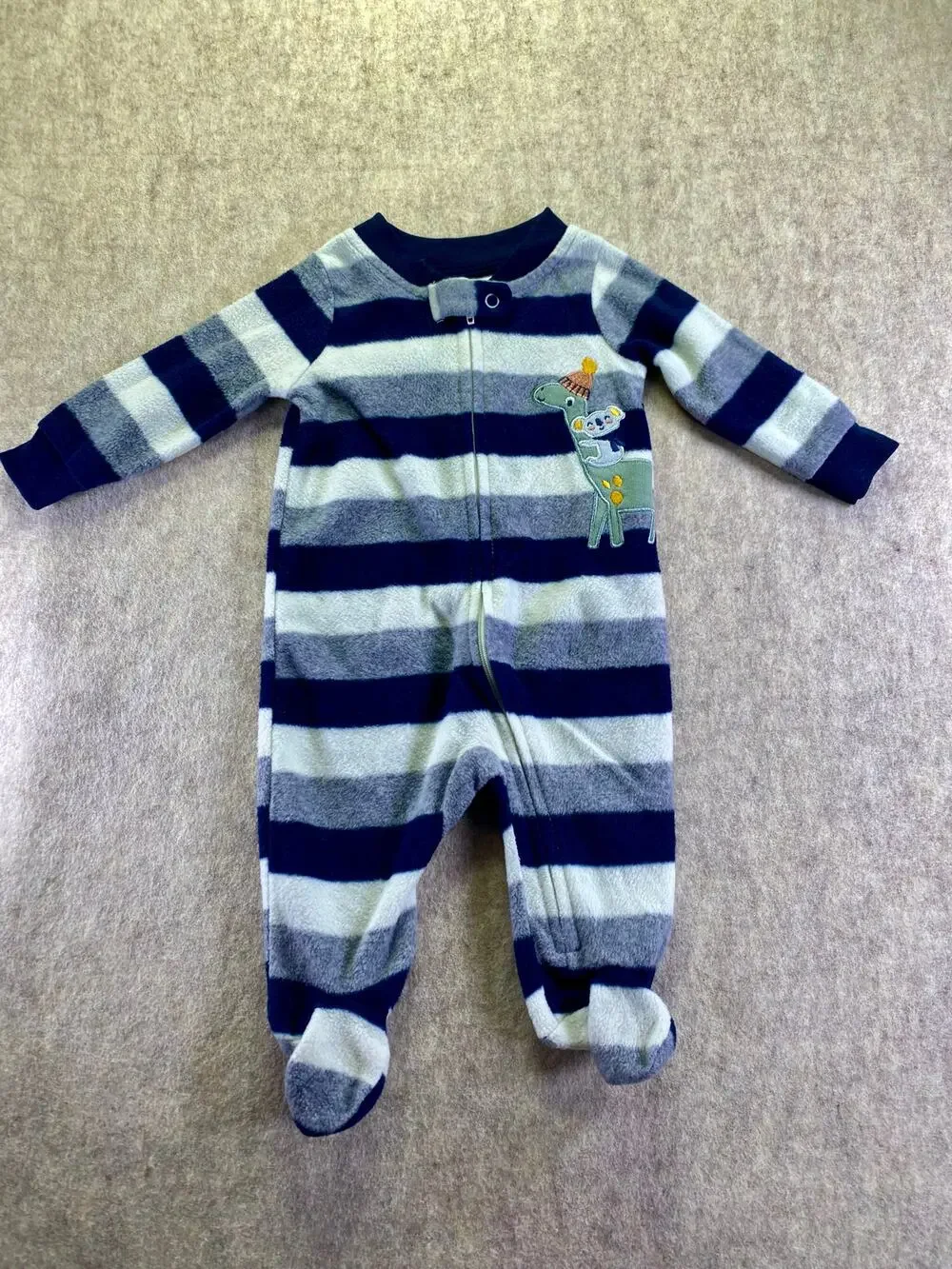Koala Baby Blue & Gray Striped Fleece Fully Zip Footed Sleeper Size 0-3 Months